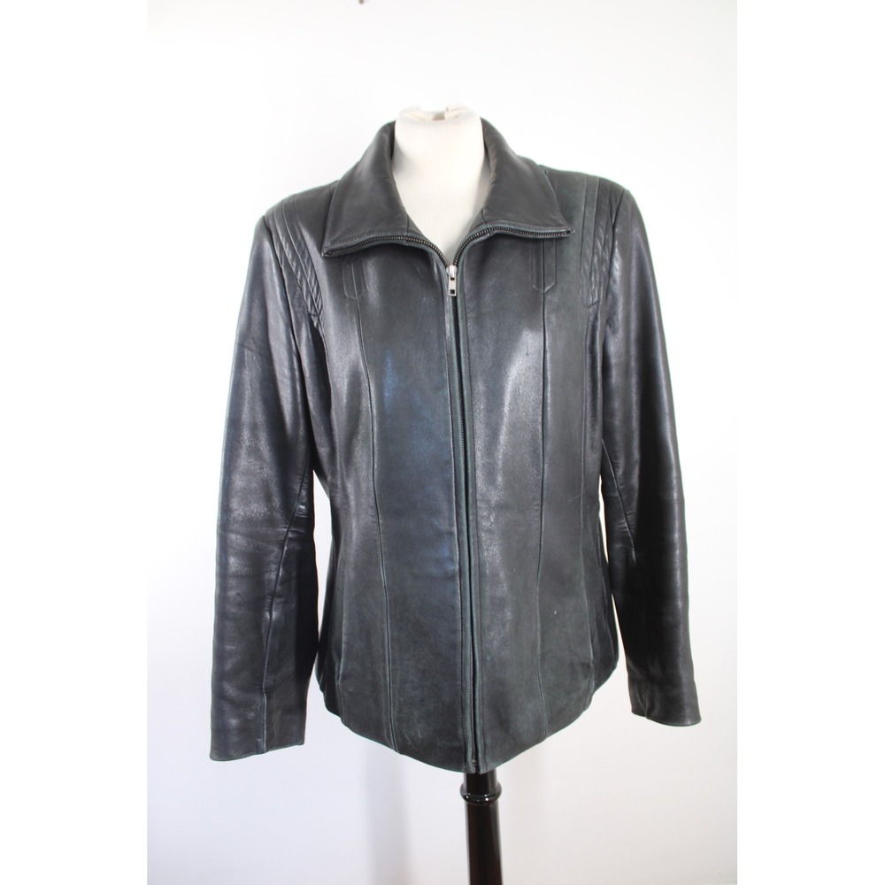 Avanti Size L Black Butter Leather Jacket Full Zip Collared Moto Minimal Jacket